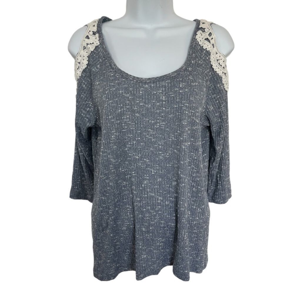 🔥4/$25 Rue 21 Cold Shoulder Ribbed Top Blue & White Size Large